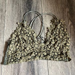 Free People dark green bralette size S with floral detail